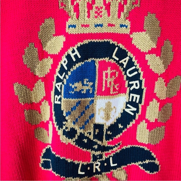 Ralph Lauren Intarsia Red Crest Crew Neck Sweater RARE - Picture 4 of 8